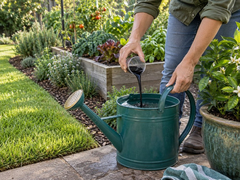 Use black LIQUID BIOCHAR with a watering can